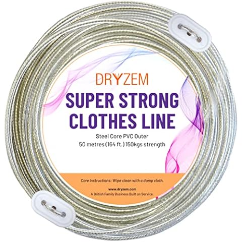DRYZEM Washing Line Rope 50M 100FT | Steel Washing Line Heavy Duty | Clothes Lines for Outside with Rot-Resistant & Mould-Free material | Life Long Super Strong Wash Line | Strong Washing Line Cover