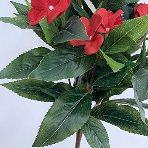 Lopkey 7 Branches Artificial Impatiens Bouquet Flower Patio Lawn Garden Wedding Photo Decor (2Pcs),Red #TOP4