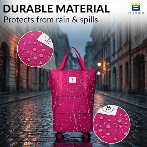 Image of Btag Travel Duffle Bag with Wheels | Convertible Handbag, Trolley & Shoulder Luggage for Clothes | Space-Saving Foldable Travel Companion | Expandable & Waterproof Traveling Bag for Unisex (Magenta)