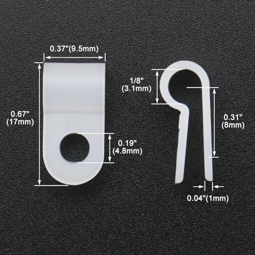 Image of BAOMAIN 1 /8-Inch R-Type Cable Clamps, 1000-Pack Wire Nylon Wire Management Clips, UC-0 Screw-On Cord Fasteners for Home, Office, and Industrial Use