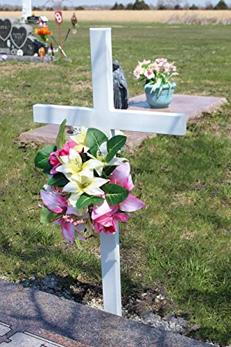 Woodhaven Large Memorial Cross - Perfect For Outdoor And Memorial Sites - Steel Grave Marker White Powder Coat Finish - Headstone Replacement - Made In The Usa #TOP2
