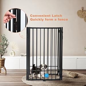   SMONTER-Free-Standing-Dog-Gate-with-Door-Walk-Through-805-Extra-Wide-Indoor-Dog-Fence-315-Height-4-Panels-Foldable-Metal-Pet-Puppy-Gate-for-Stairs-Hallways-Doorway