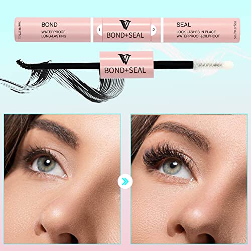 VAVALASH Lash Bond and Seal Cluster Lash Glue Individual Lashes Glue for DIY Lash Extensions Long Retention Strong Hold 48-72 Hours Waterproof Lash Bond for Lash Clusters(5ml+5ml)