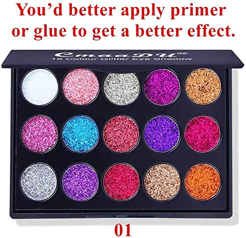 Mysense 15 Colors Glitter Eyeshadow Palette,Party Diamond Pressed Pighmented Mineral Ultra Makeup Shimmer Sequined Palette,Long Lasting Waterproof Eye Shadow Powder,01 #TOP6