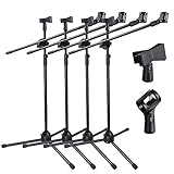 AW 4x Adjustable Height Microphone Tripod Stand Dual Mic Clip 90-degree Rotating Folding Type Boom Arm Tripod for Live Stream