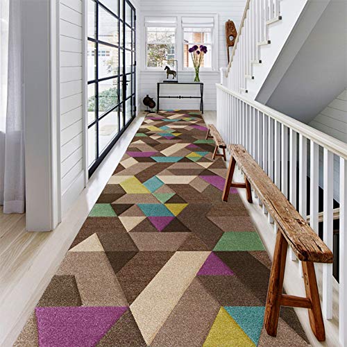 Tapis de passage couloir avec motifs 3D géométriques et structure fine lavable