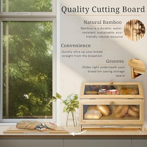 Olive Falls Large Two Layer Wooden Bread Bin & QUALITY CUTTING BOARD - Natural Bamboo. Clear Acrylic Windows and Ventilation Holes keep your Bread Storage Fresh For Longer. Easy Home Self Assembly. - Cosy Home Interiors Olive Falls Large Two Layer Wooden Bread Bin & QUALITY CUTTING BOARD - Natural Bamboo. Clear Acrylic Windows and Ventilation Holes keep your Bread Storage Fresh For Longer. Easy Home Self Assembly. - Image 4