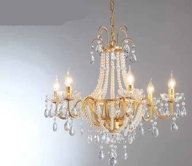 Suspension de luxe en cristal doré grand lustre européen 6 lumières pour villa