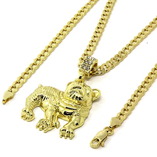 24 inch 14k Gold Plated Hip-Hop Pit Bull Dog Pendant Cuban Chain Necklace Fashion For Mens And Women In Birthdays, Anniversaries, Holidays And Any Other Special Occasions (Gold)