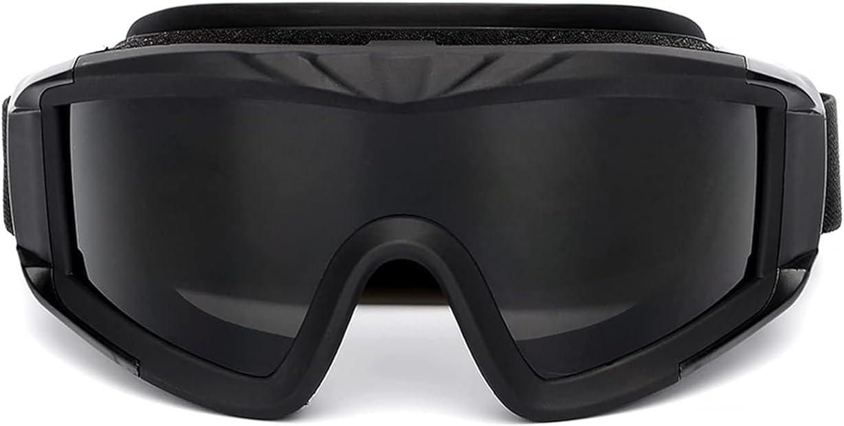 Motorcycle Riding Goggles, Black, Adjustable Elastic Strap, Helmet Compatible, Curved Design, Tactical Sports Eyewear for Men and Women