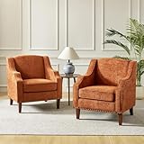 HULALA HOME Accent Chair with Swoop Arms Set of 2, Upholstered Armchair with Removable Cushion & Solid Wood Legs, Nailhead Trim Single Sofa Chair Reading Chair for Living Room, Lounge Room, Rust