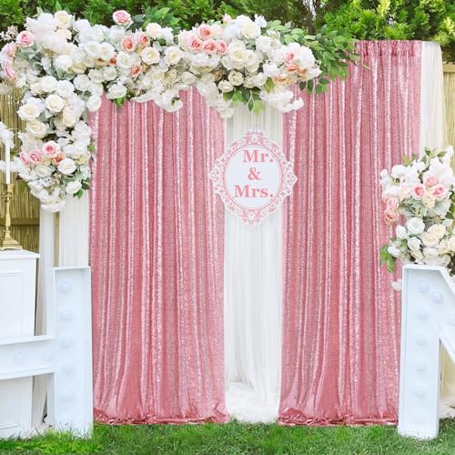 Image of Blush Pink Sequin Backdrop 6 Panels 2ftx8ft Glitter Backdrop Curtains Birthday Party Decoration Photography Backgrounds Fabric Backdrop