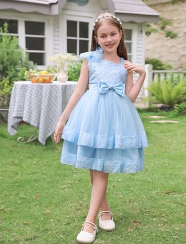 OBEEII Birthday Dress for Toddler Girl Sequins Pageant Tulle Tutu Dress Bowknot Princess Baptism Wedding Flower Girl Gown2