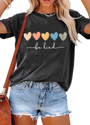 YEXIPO Womens Graphic Tees Short Sleeve Summer Tops Funny Letter Print Crew Neck Casual Loose Cute T Shirts