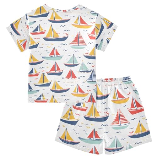 ALAZA Seagull Boats Ocean Pajamas Short Sleeve 2 Piece Sleepwear Top and Bottom Pajama Set Unisex2