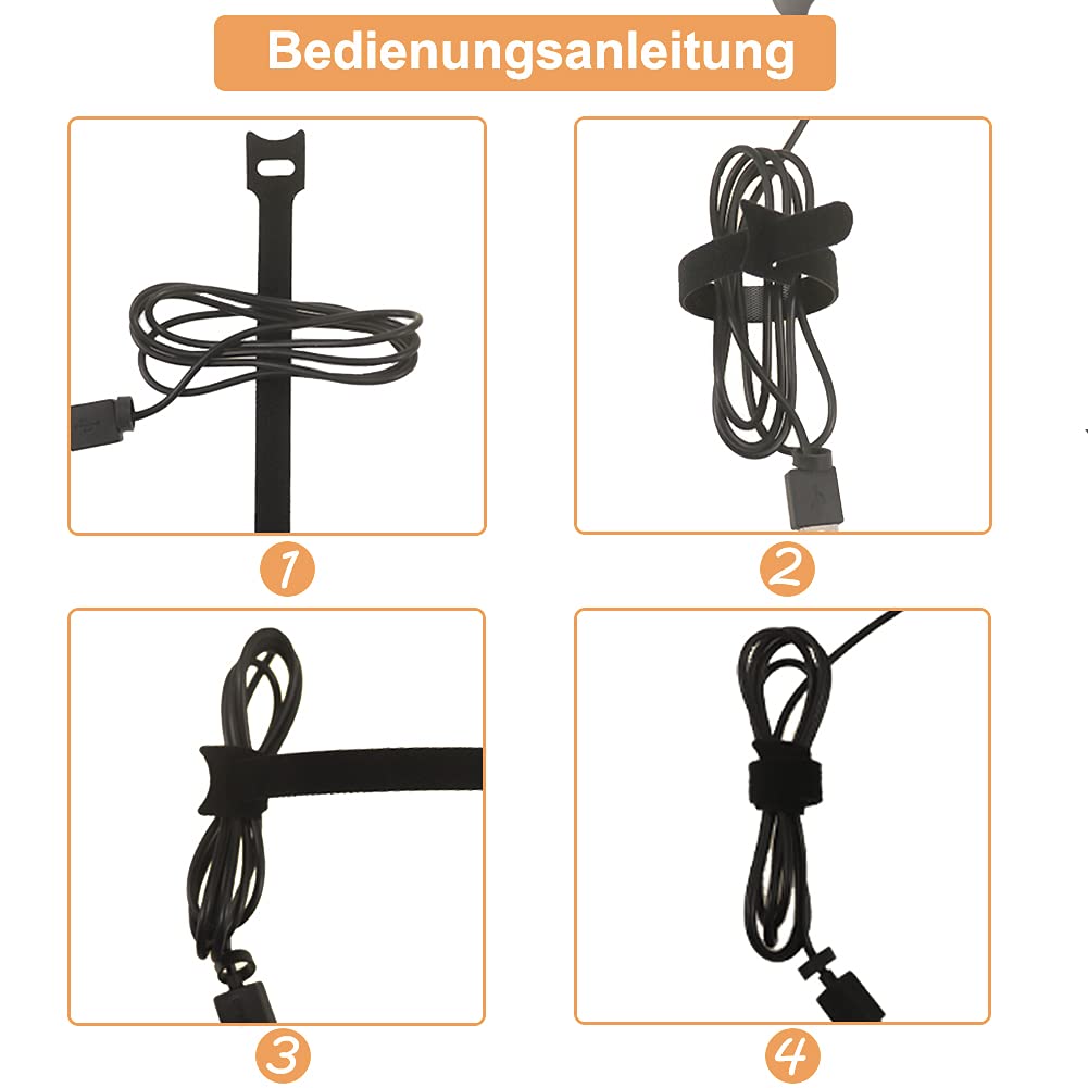 LEBENSWERT Klett-Kabelbinder 100 Stück – Wiederverwendbar, Selbstklebend, Für Home Office & Garten