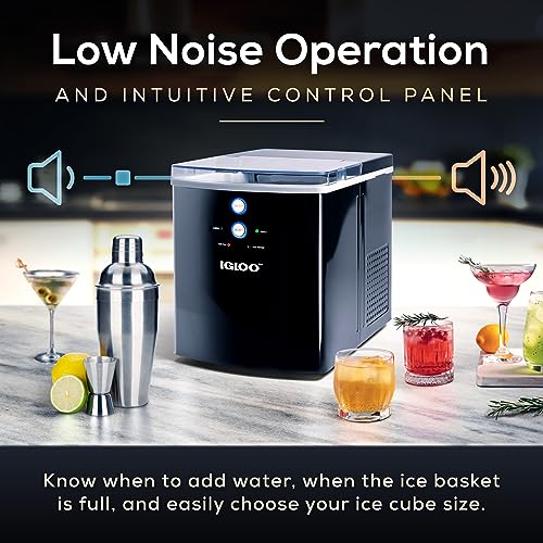 Image of Igloo Electric Countertop Ice Maker Machine - Automatic and Portable - 33 Pounds in 24 Hours - Ice Cube Maker - Ice Scoop and Basket - Ideal for Iced Coffee and Cocktails - Black