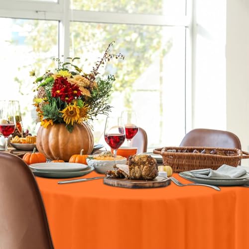 Image of CIEOVO 12 Pack Fall Plastic Tablecloth, Thanksgiving Yellow Orange Brown Green Disposable Waterproof Round Tablecloth for Fall Harvest Thanksgiving Day Family Birthday Baby Shower Party Decorations