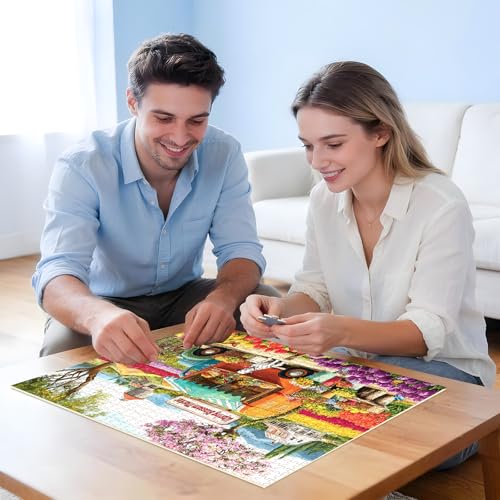 Rompecabezas de 500 piezas para adultos – Camión de flores y mercado, perro y tulipanes en jardín, desafiante, ideal para noches de juegos, 20,5 x 15 pulgadas miniatura 4