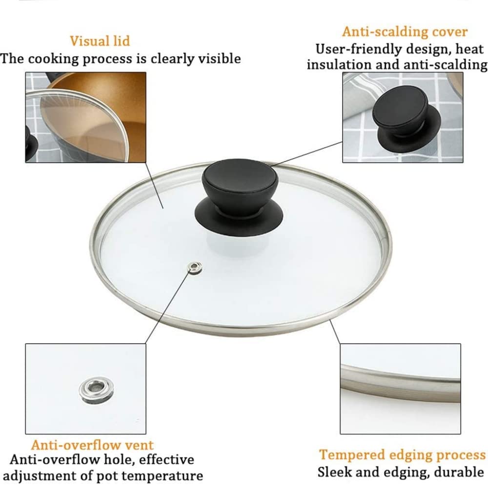 BATLAM Pfannendeckel aus gehärtetem Glas, Pfannendeckel, Bratpfanne, Dampfgarer, Haushalt, transparente Pfannenabdeckung, universeller Ersatz-Pfannendeckel, 38 cm (24 cm)