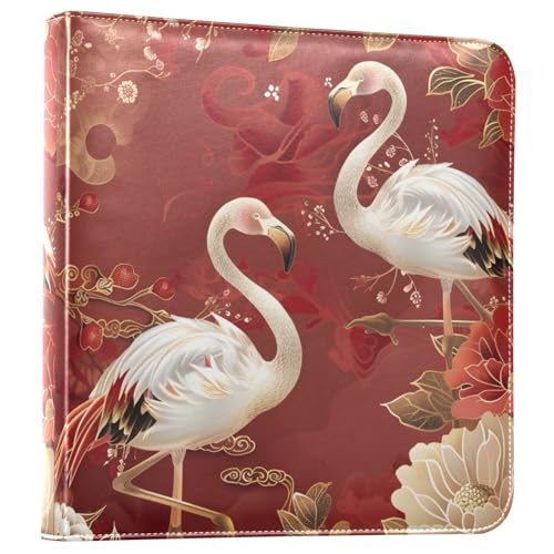 JIPONI Oriental Mood Flamingos Large Photo Album, DIY Leather Cover Scrapbook Albums for 4x6 5x7 6x8 Pictures, Self Adhesive Memory Book for Wedding, Baby, Family