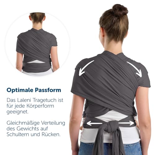 Laleni Tragetuch Baby neugeboren bis 15 kg aus weicher Baumwolle - Babytrage Neugeborene ab Geburt - OEKO-TEX zertifiziertes Tragetuch Kleinkind - Wickeltuch Baby mit 5,10 m Länge - Babytuch in Grau