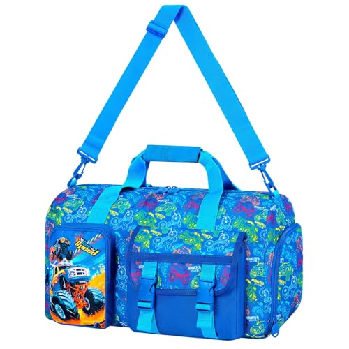 Kids Duffle Bag for Boys, Water Resistant Travel Bag with Separate Shoe Compartment for Sports, Gym, Overnight Weekender - Truck