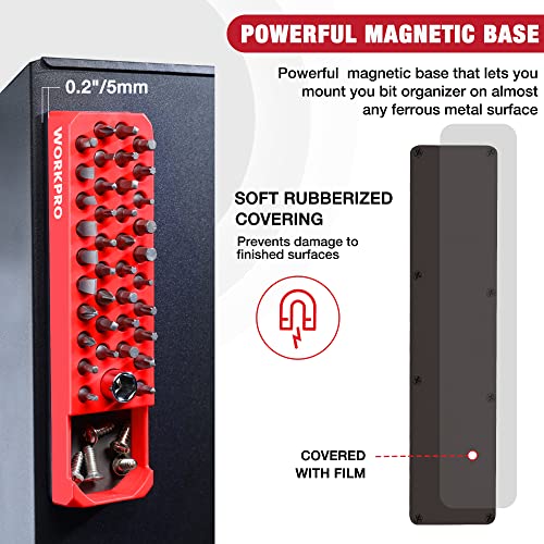 Workpro Magnetic Hex Bit Organizer, 39 Hole Screwdriver Drill Bit Holder Tray With Strong Magnetic Base thumb #3