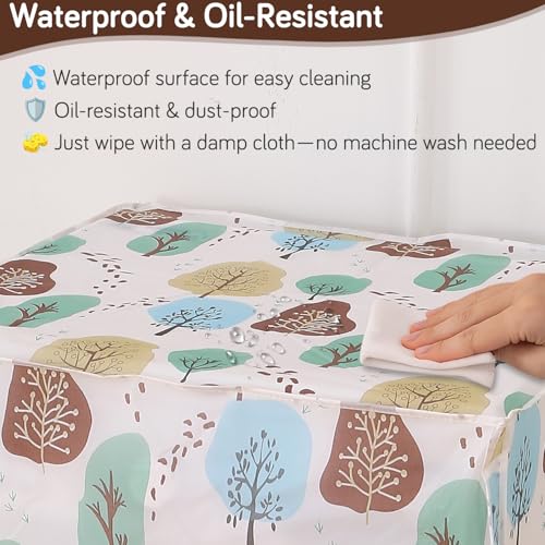 Image of HOKIPO Waterproof Front Load Washing Machine Cover | PEVA Dustproof Protective Cover for 6kg, 6.5kg, 7kg & 7.5kg Fully Automatic Machines | Size 63x62x85 cm, Nature Trees (AR-5878-D2)