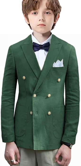 Boys Sport Coat Linen Blazer Jacket Double Breasted Formal Coat Summer Beach Wedding Party Outfit