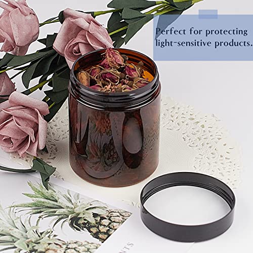 Qeirudu 8 Oz Amber Plastic Jars With Lids And Labels, 12 Pack Refillable Empty Round Cosmetic Containers For Body Butter, Creams, Lotion, Essential Oil, Powders, Ointments #TOP5