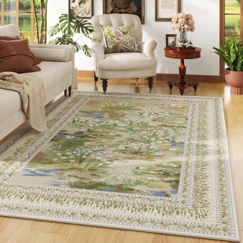 Rugcomf Area Rugs 9x12 Living Room Clearance Impressionist-Style Vintage Washable