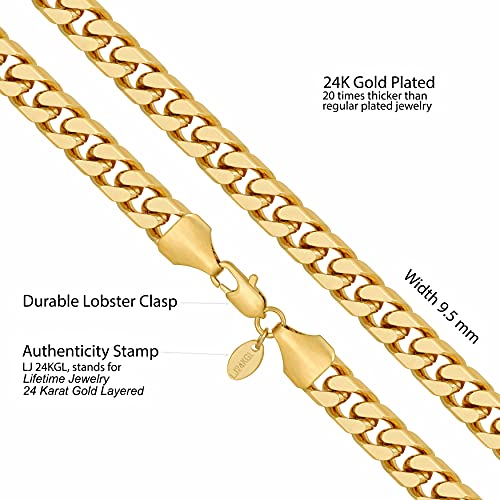 LIFETIME JEWELRY Miami Curb Square Cut Cuban Link Chain Necklaces 24k Gold Plated (5mm & 9.5mm)4