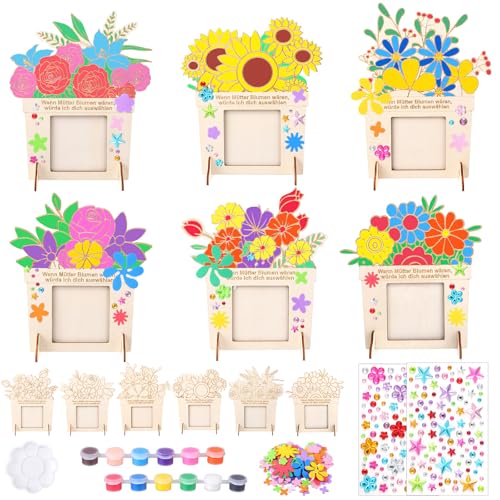 Lot de 12 cadres photo en bois à peindre soi-même - Idées de bricolage pour la fête des mères - Fleurs - Cadeau d'anniversaire - Idées cadeaux pour...
