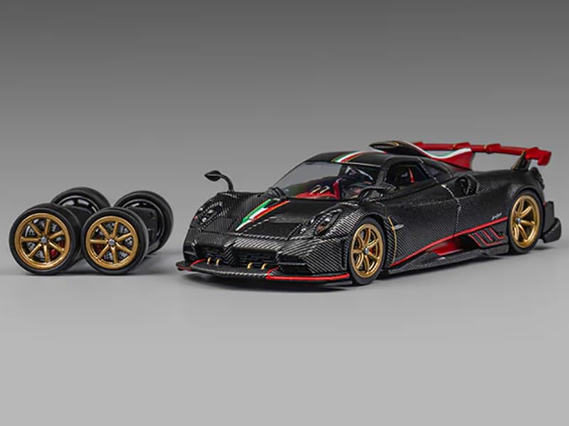 Black Carbon with Italian Flag Stripes with Extra Wheels 1/64 Diecast Model Car by CM Models CM64-IMOLA-04