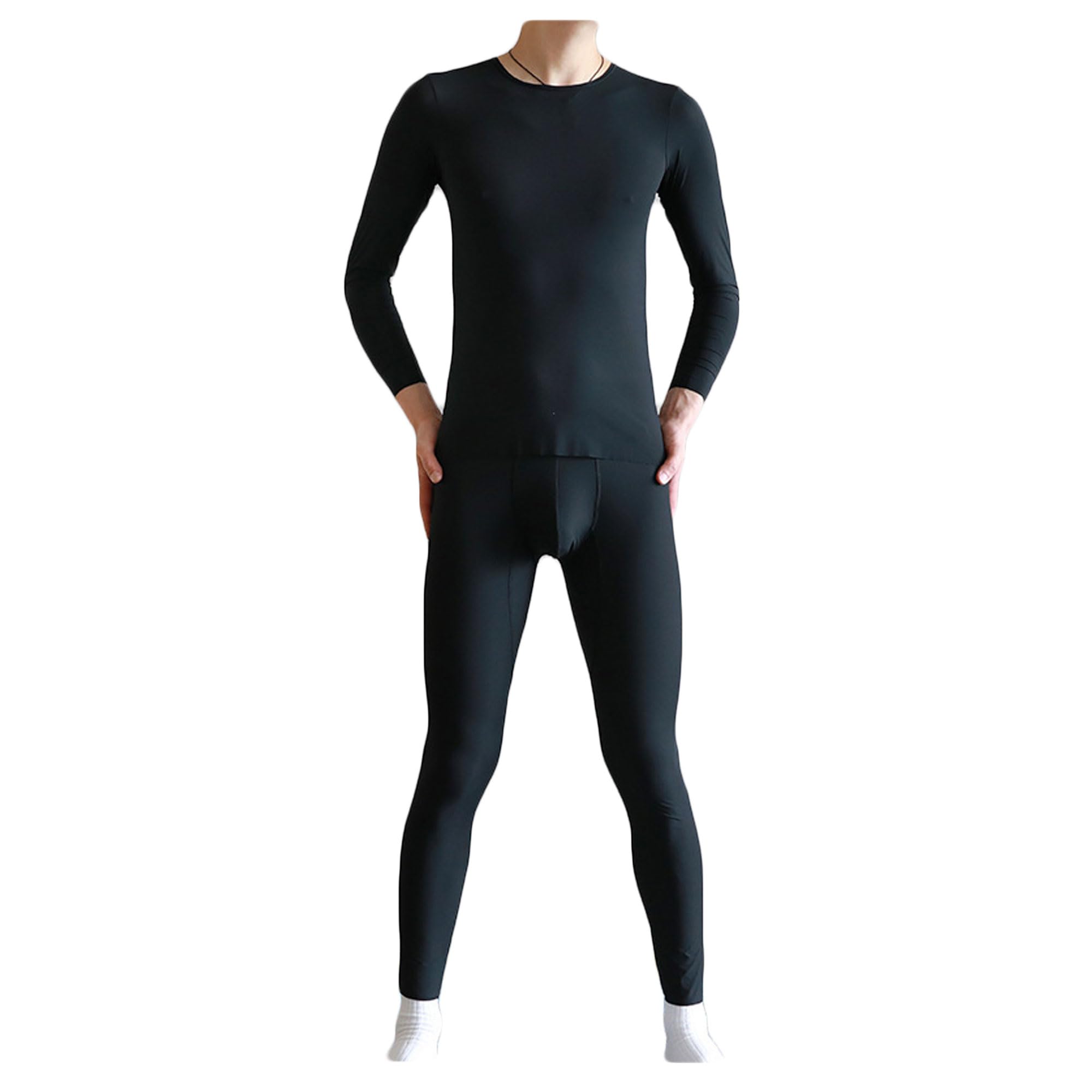Legou Men’s Thermal Underwear Set Ultra-thin Tight Shirt and Underpants Quick-Drying Breathable Long Johns Two-Piece Set Black XXL