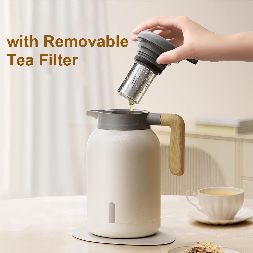 LEIYTFE Home Vacuum Teapot Stainless Steel Thermal Coffee Carafe Double Wall Vacuum Pot for Hot Water,Thermal Coffee Pot-Beverage Dispenser|12 Hours Hot(Green,2L)