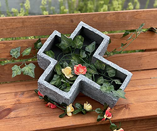 Pot de fleurs croix funéraire résistant au gel et intempéries en pierre