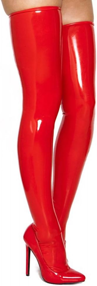 ECOSPLAY Women's Latex Rubber Black Thigh-high Stockings