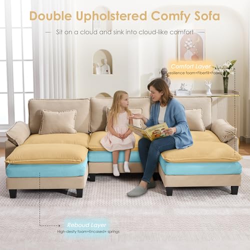 Image of URRED Oversized Modular Sectional Sofa,Solid Khaki:122 inch U Shaped