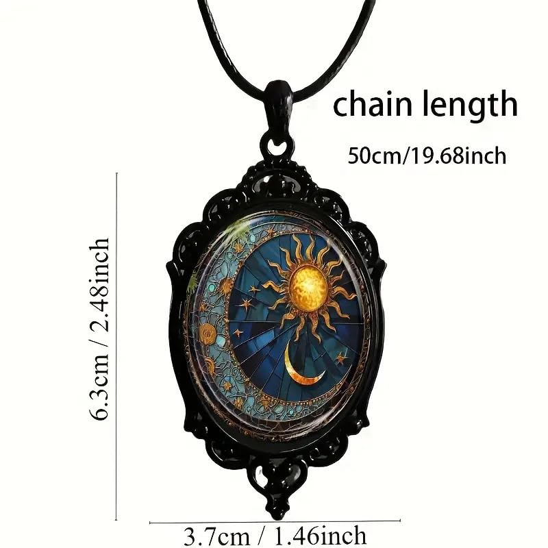 Gothic Glass Pendant Necklace for Women Sun and Moon Punk Style Charm Necklace Vintage Lunar Cameo Rope Chain Witch Accessories Fashion Jewelry Valentine3