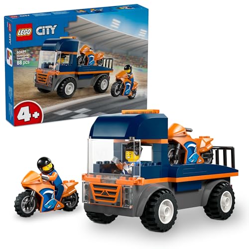 LEGO® City Motorcycle Transporter 60491 Flatbed Truck - Toy Vehicle Building Set - 2 Toy Motorcycles - 2 Minifigures - Easy-Build Model Truck for Boys and Girls Aged 4+ - Toy for Kids’ Birthdays