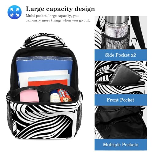 Lot de 2 cartables vague géométrique noir et blanc grande capacité avec trousse - 3