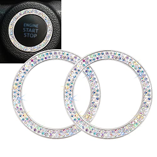 Bling Car Accessories SAVORI Crystal Rhinestone Emblem Sticker Ring Bling Car Decor Push to Start Button Ignition Ring Car Interior Accessories Cute Car Decals for Women Girl 2PCS (AB)