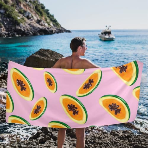 Toallas de baño portátiles para viaje con patrón de rodajas de papaya rosa, toalla de playa extra grande, suave, súper absorbente y de secado rápido, toalla multiusos para deportes, fitness y yoga, 31" x 71" miniatura 5