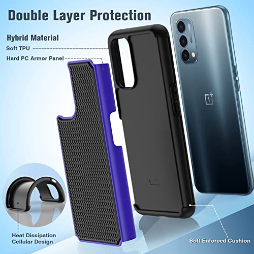 Jxvm For Oneplus Nord N200 5G Case: Dual Layer Protective Heavy Duty Cell Phone Cover Shockproof Rugged With Non Slip Textured Back - Military Protection Bumper - 6.49Inch (Black Blue) #TOP2