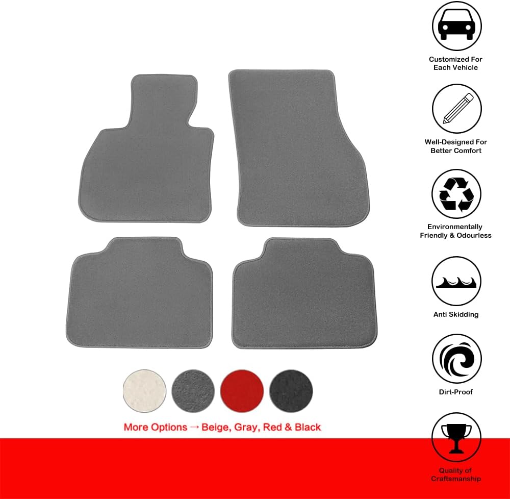 IKON MOTORSPORTS, Floor Mats Compatible with 2017-2024 Mini Cooper Countryman, Gray/Grey Nylon Car Auto Front Rear Carpets Liner 4PC Set Protector, 2018 2019 2020 2021 2022 2023