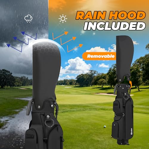 Golf Stand Bag, Lightweight Par 3 Golf Bag with 3 Way Dividers 900D Weatherproof Oxford, 3.7lbs Compact Yet Spacious Pitch N Putt for Driving Range, Cooler Pockets, All Black