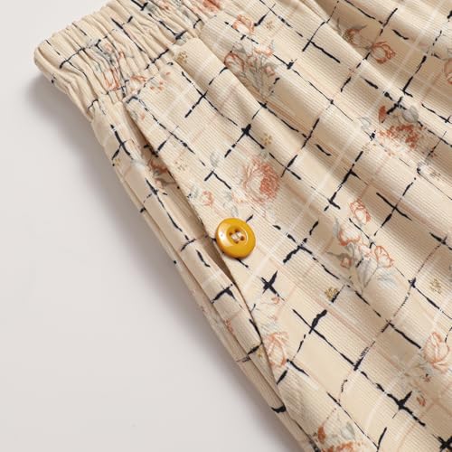 Women's High Waist Plaid Skirt Elastic Waist Casual Skirt with Pockets in Autumn Winter and Spring4