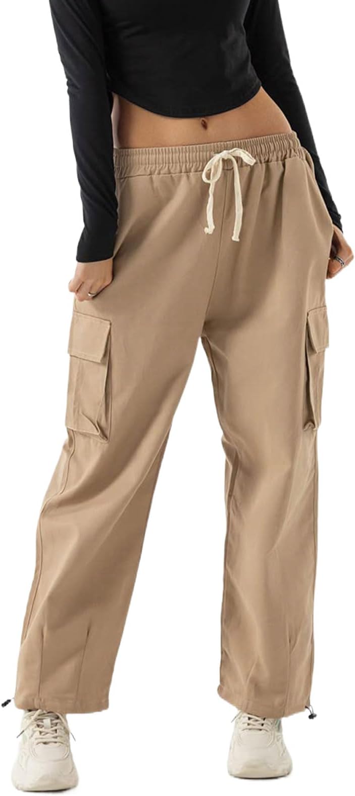 XinorCargo Pants Women Wide Leg Y2k Baggy Sweatpants High Waisted Drawstring Loose Straight Casual Boyfriend